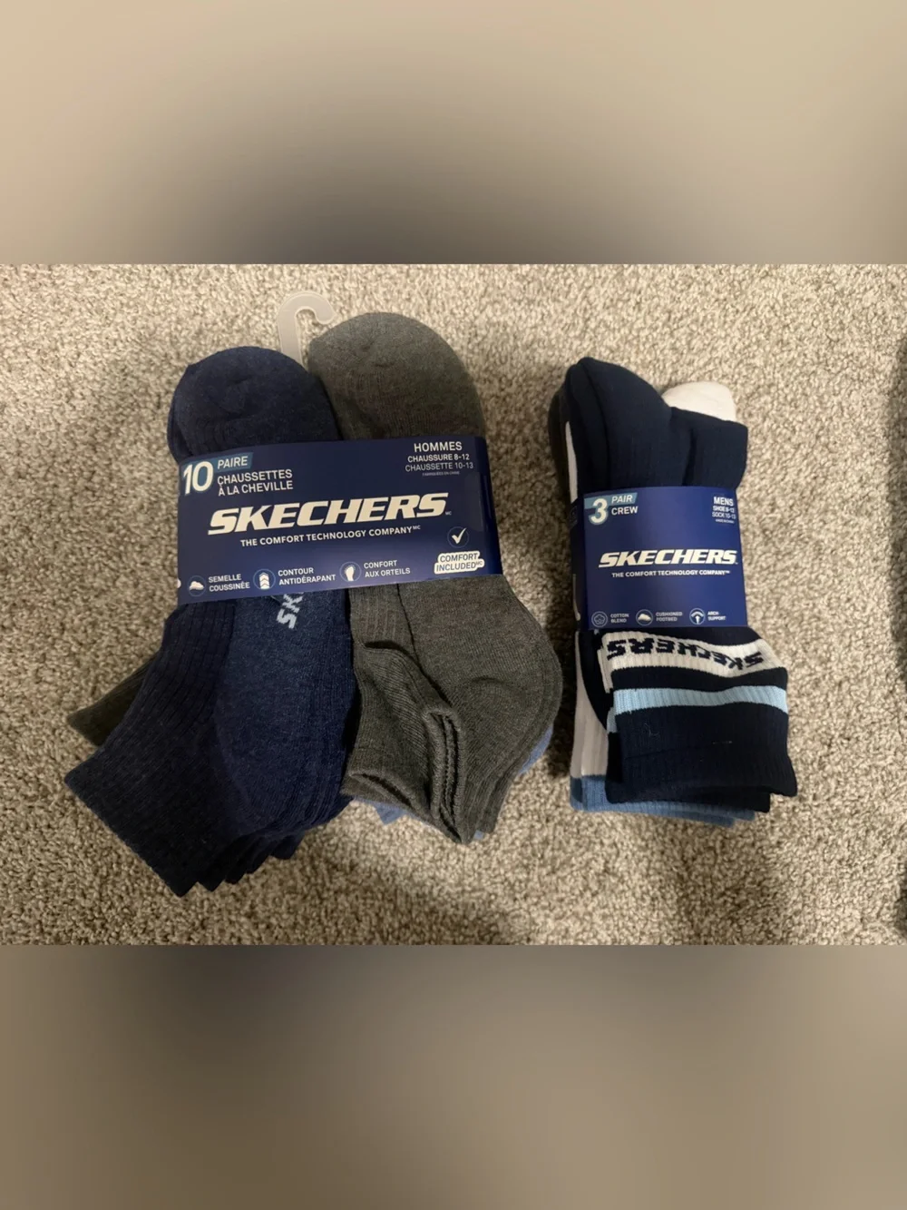 Skechers Men's Navy and Gray Multi-Pack Casual Crew & Ankle Socks size8-12